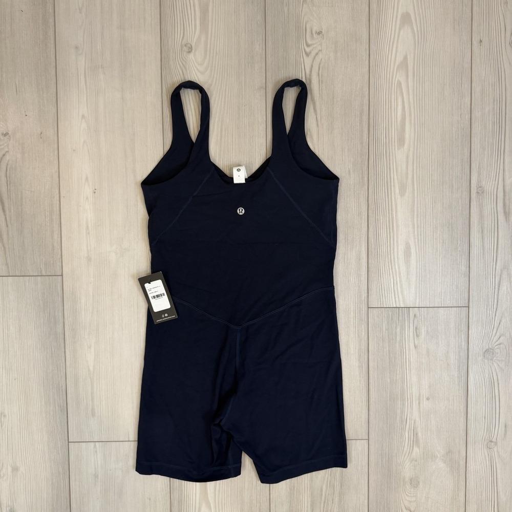 NWT Lululemon X Peloton Size 8 Align Bodysuit 6" Navy Blue LW1E185